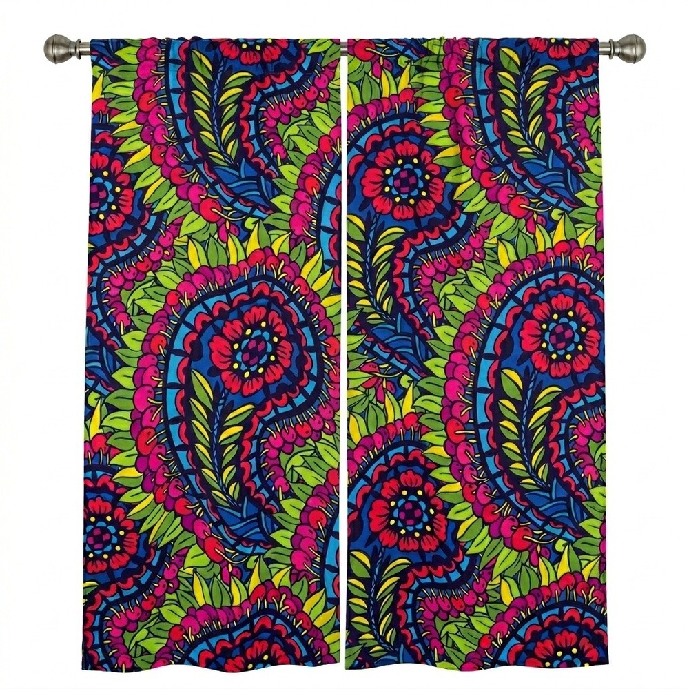 Ambesonne Paisley Floral Window Curtains 2 Panel Set 56x63 Multi-Color